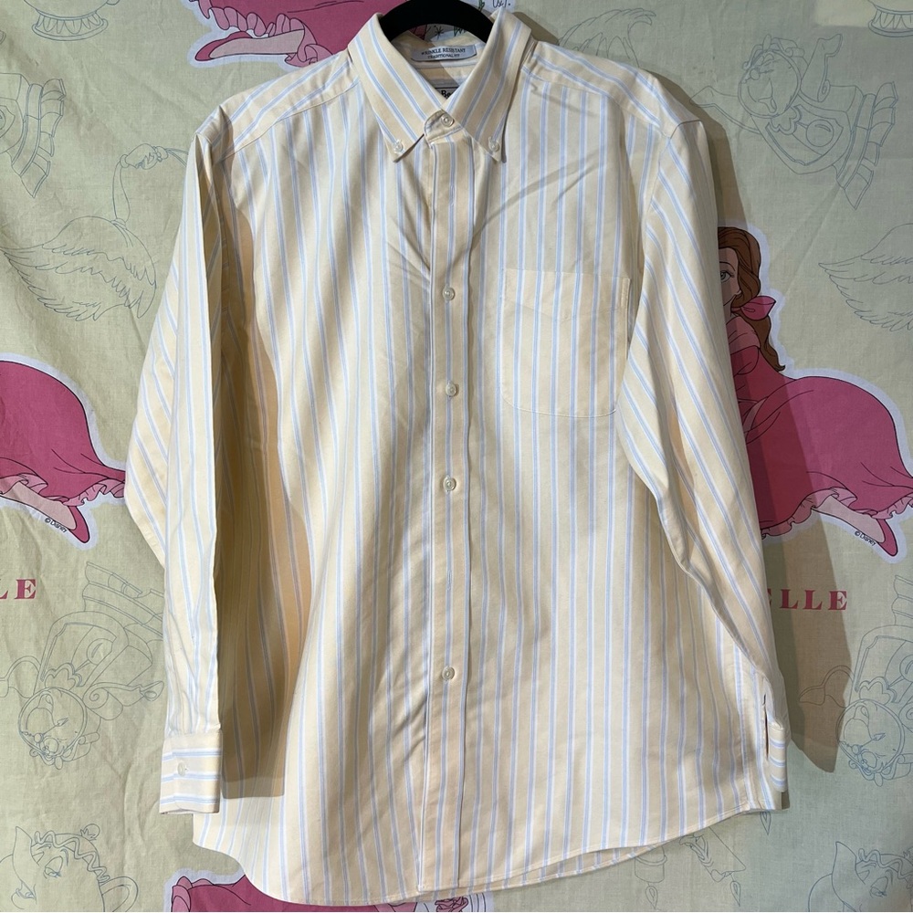 L.L. Bean Yellow and White Striped Men's Shirt
